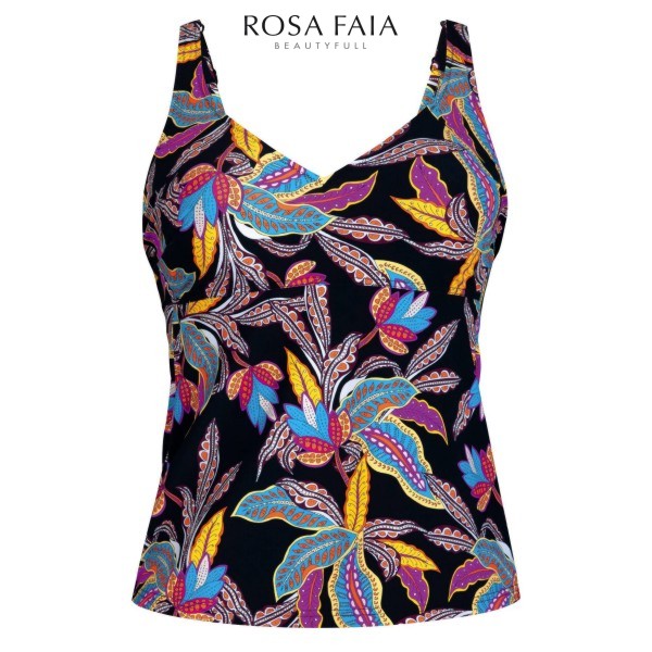 Producto top tankini con aros copa I estampado floral sobre negro 